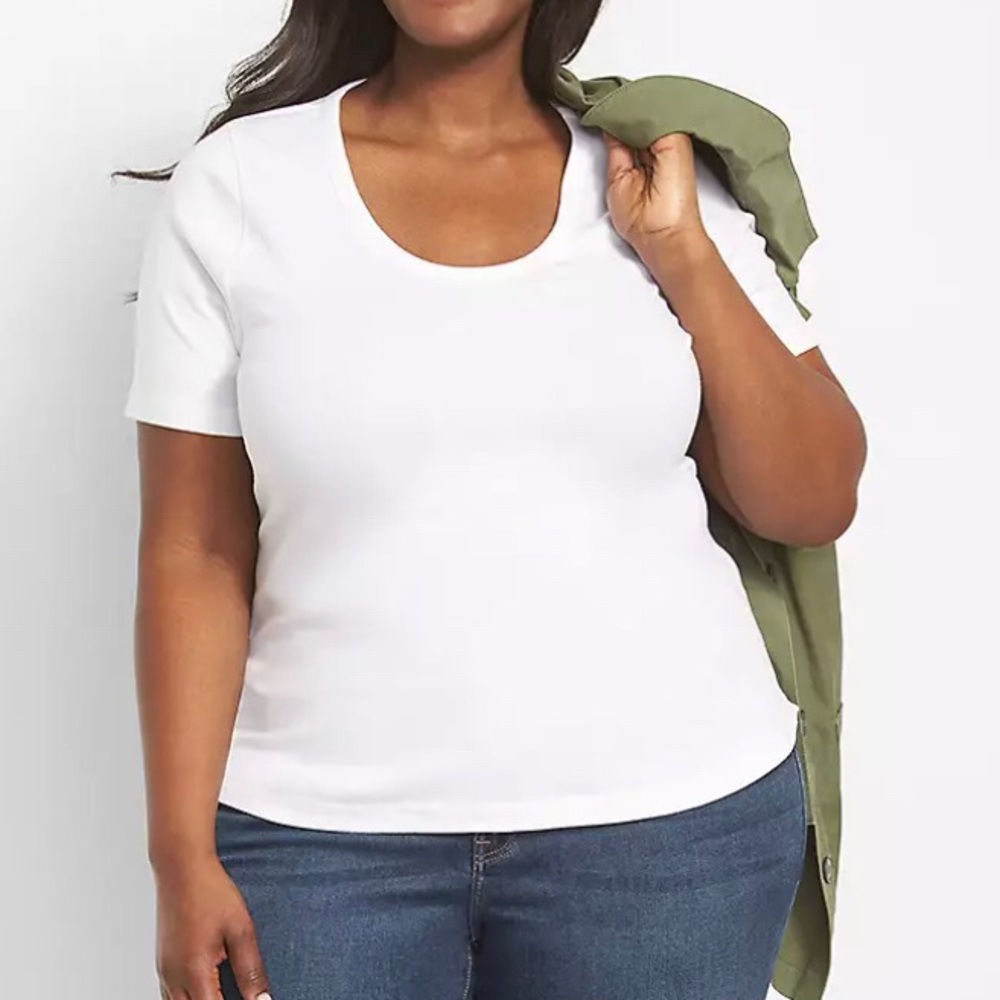 Lane Bryant White Short Sleeve Fitted Tee